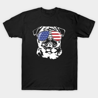 Funny Proud Pug American Flag sunglasses patriotic dog T-Shirt